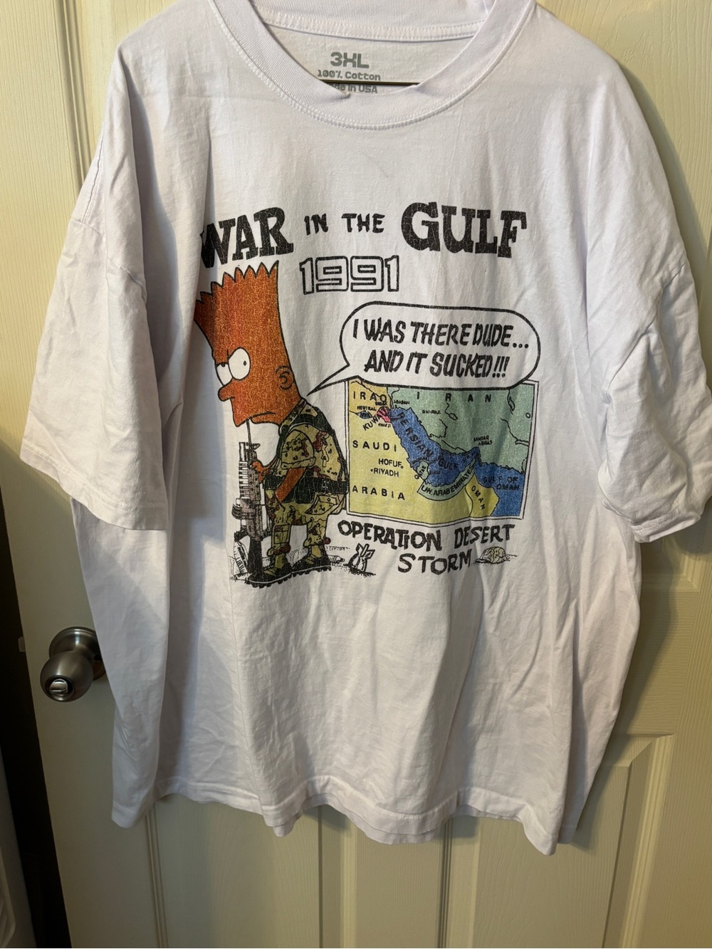 Vintage Bart Simpson 3XL White 'War in the Gulf 1991' Short Sleeve Tee